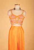 Orange Floral Embroidered Crop Top Lehenga Set with Printed Dupatta