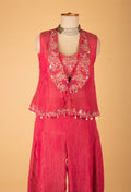Rani Pink Embroidered Crop Top Palazzo Set