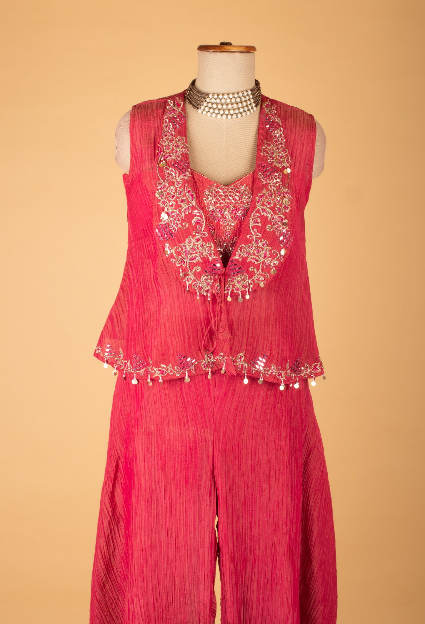 Rani Pink Embroidered Crop Top Palazzo Set