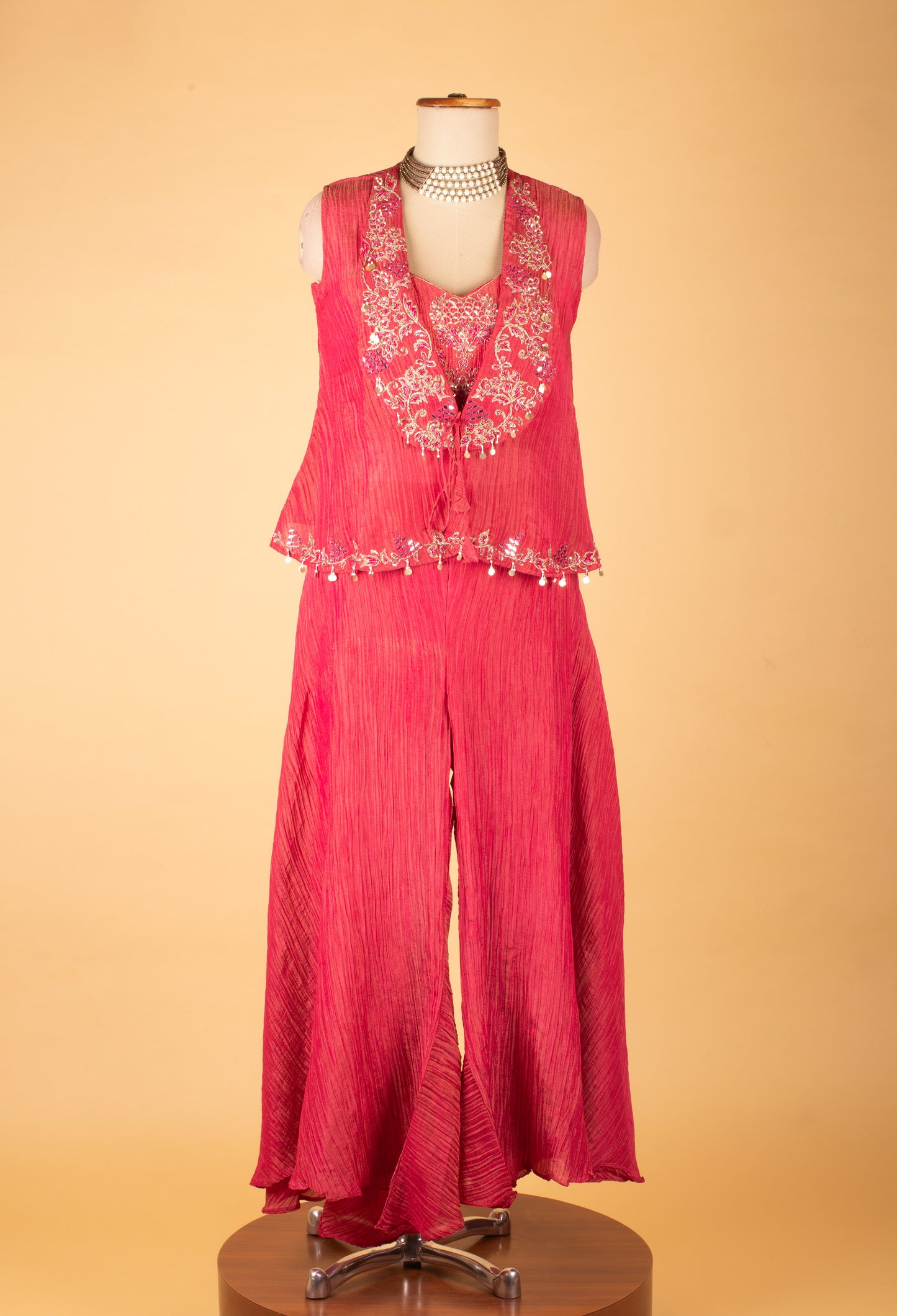 Rani Pink Embroidered Crop Top Palazzo Set