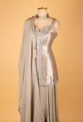 Silver Grey Embellished Ethnic Gown with Shimmer Dupatta