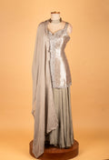 Silver Grey Embellished Ethnic Gown with Shimmer Dupatta