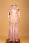 Blush Pink Embroidered Straight Cut Kurta Sharara Set with Dupatta