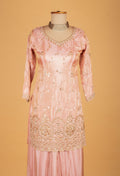 Blush Pink Embroidered Straight Cut Kurta Sharara Set with Dupatta