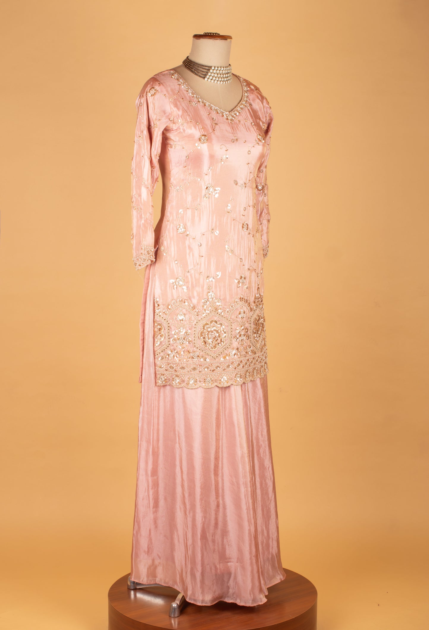 Blush Pink Embroidered Straight Cut Kurta Sharara Set with Dupatta