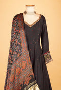 Black Printed Ethnic Gown with Traditional Dupatta