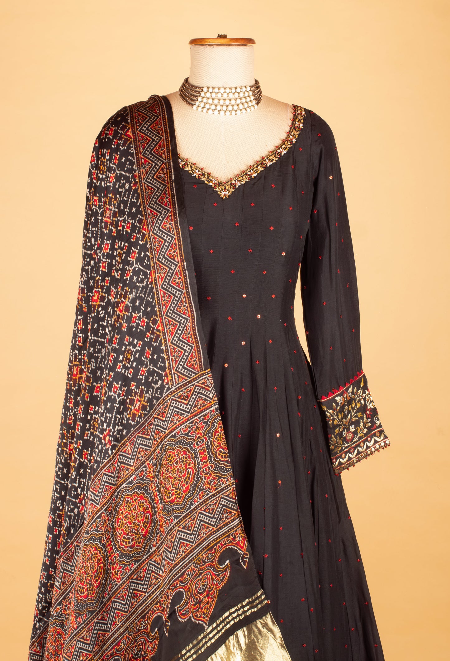 Black Printed Ethnic Gown with Traditional Dupatta