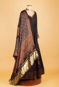 Black Printed Ethnic Gown with Traditional Dupatta