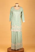 Mint Green Embroidered Straight Cut Kurta Sharara Set with Dupatta