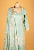 Mint Green Embroidered Straight Cut Kurta Sharara Set with Dupatta