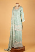 Mint Green Embroidered Straight Cut Kurta Sharara Set with Dupatta