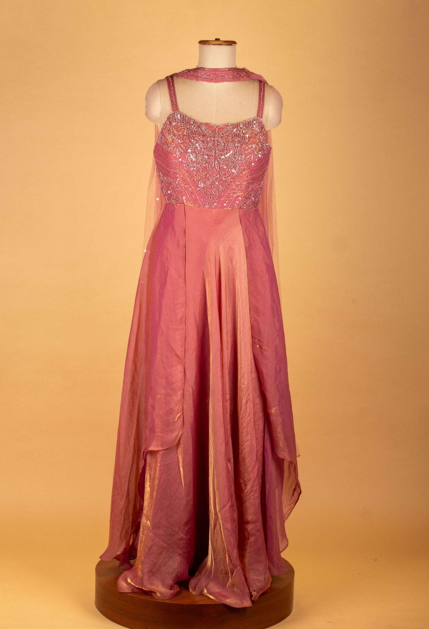 Dusty Rose Embellished Flared Ethnic Gown