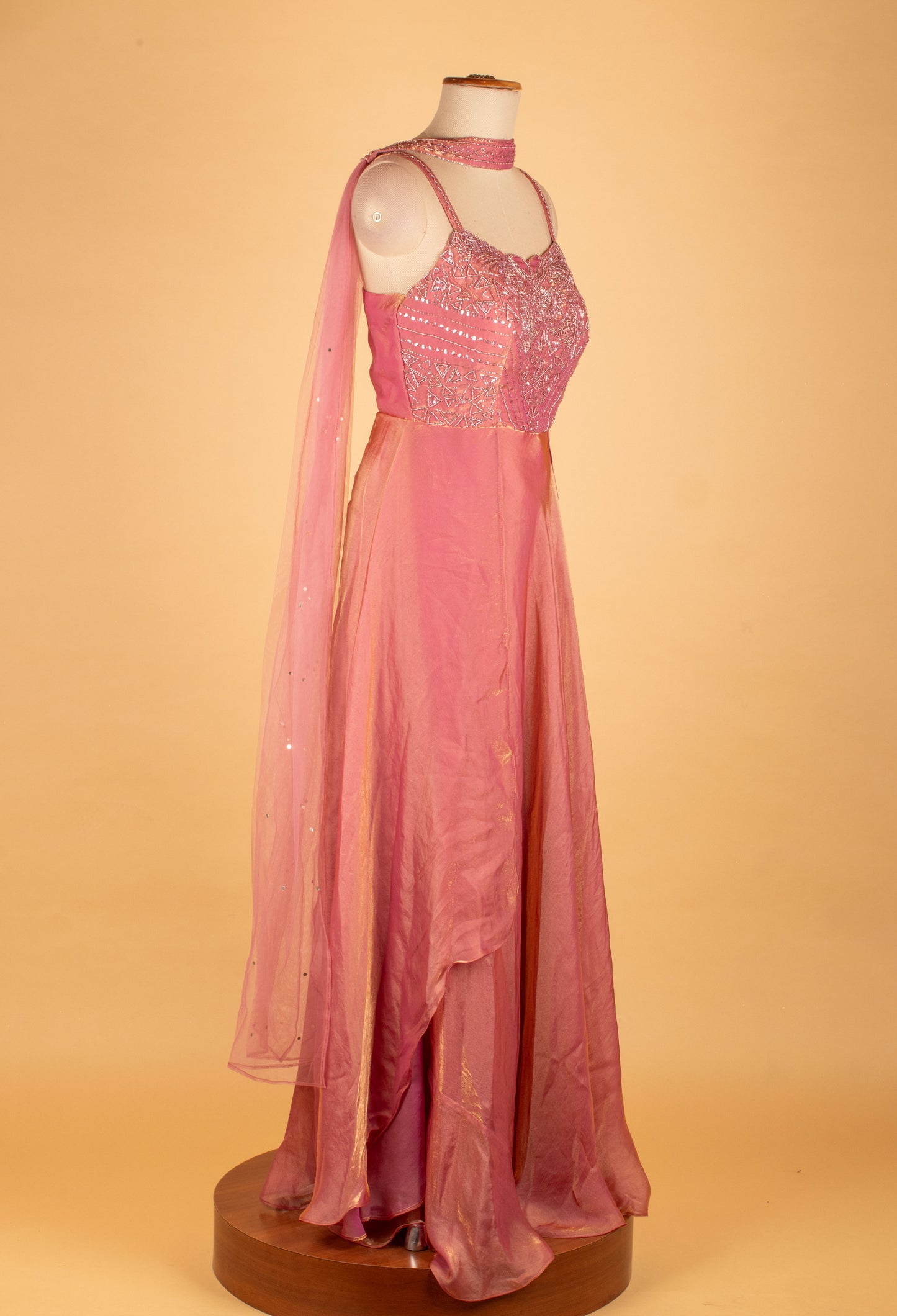 Dusty Rose Embellished Flared Ethnic Gown