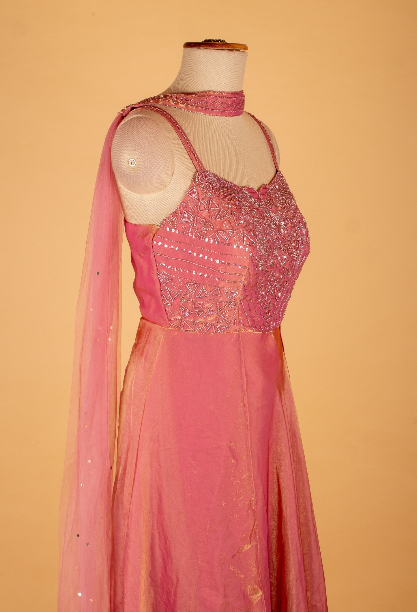 Dusty Rose Embellished Flared Ethnic Gown