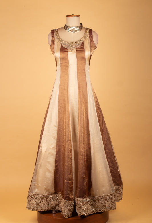 Ivory and brown ombre embroidered ethnic gown with dupatta – product image 2