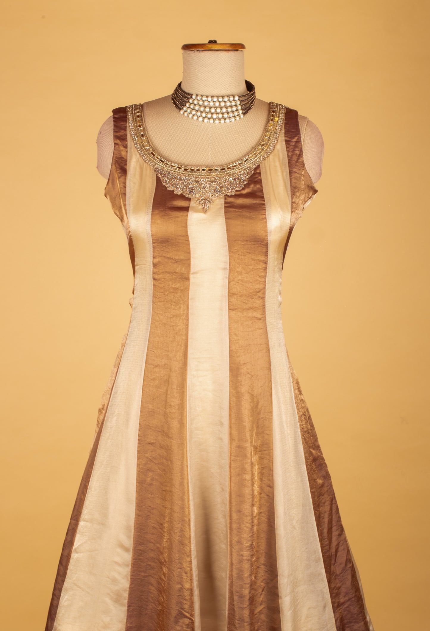 Ivory & Brown Ombre Embroidered Ethnic Gown with Dupattaa