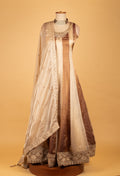 Ivory & Brown Ombre Embroidered Ethnic Gown with Dupattaa