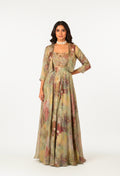 Multicolor Printed Flared Ethnic Gown with Jacket