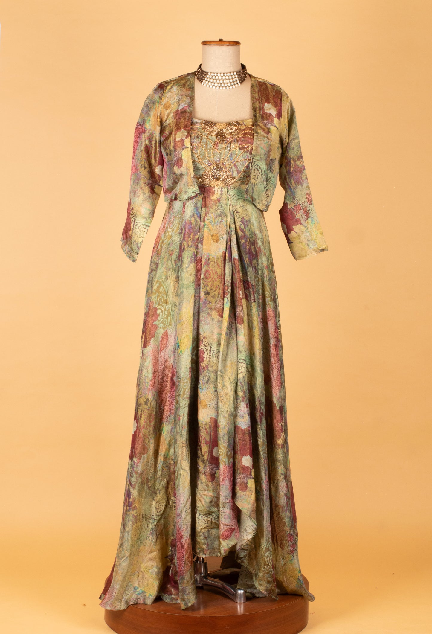 Multicolor Printed Flared Ethnic Gown with Jacket