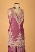 Wine Mauve Embroidered Straight Cut Kurta Sharara Set with Net Dupatta