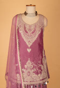 Wine Mauve Embroidered Straight Cut Kurta Sharara Set with Net Dupatta