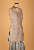Ice Blue Embroidered Straight Cut Kurta Sharara Set with Net Dupatta
