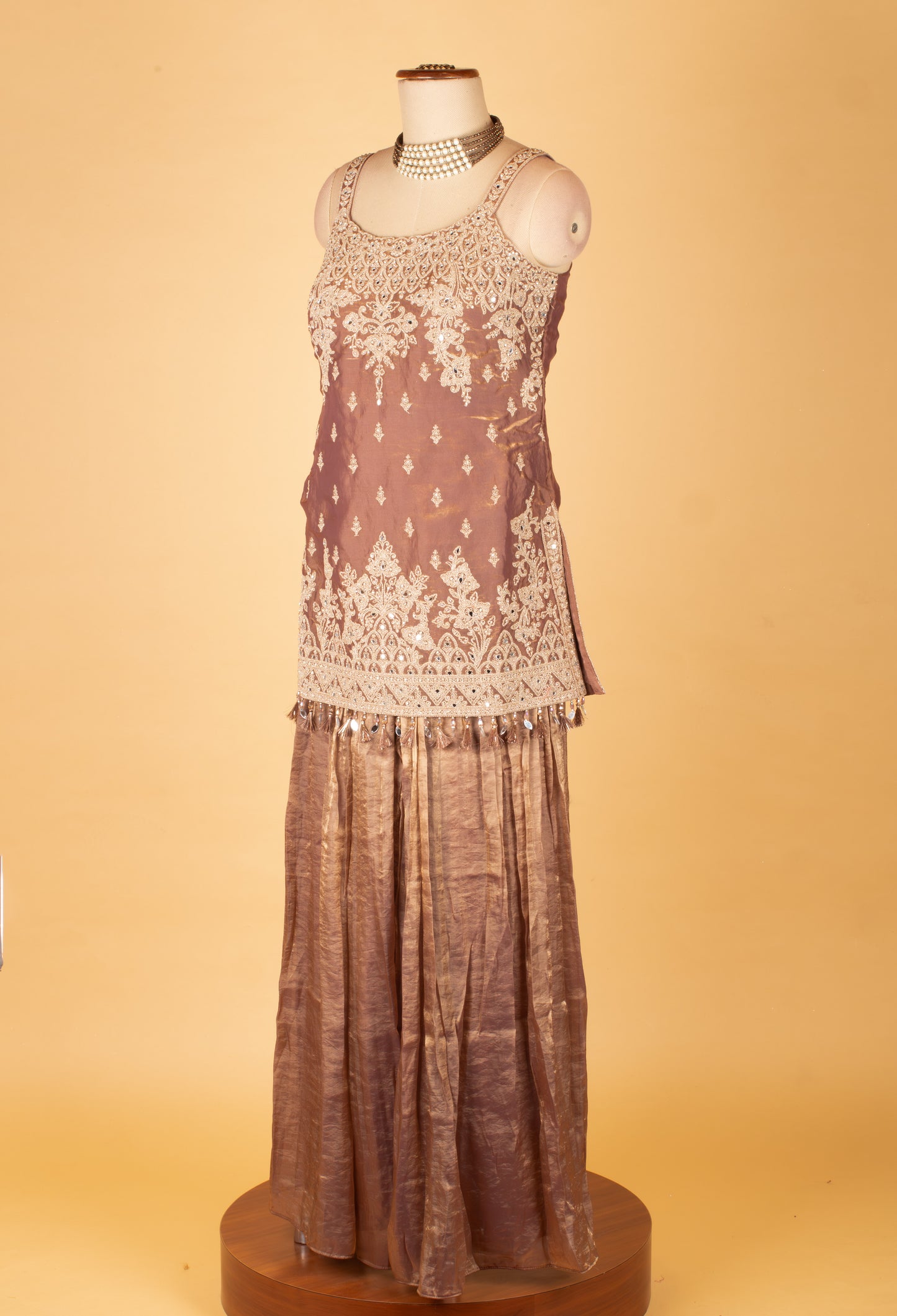 Elegant Mauve Embroidered Straight Cut Kurta Sharara Set with Net Dupatta