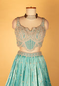 Aqua Blue Embroidered Crop Top Lehenga Set with Dupatta