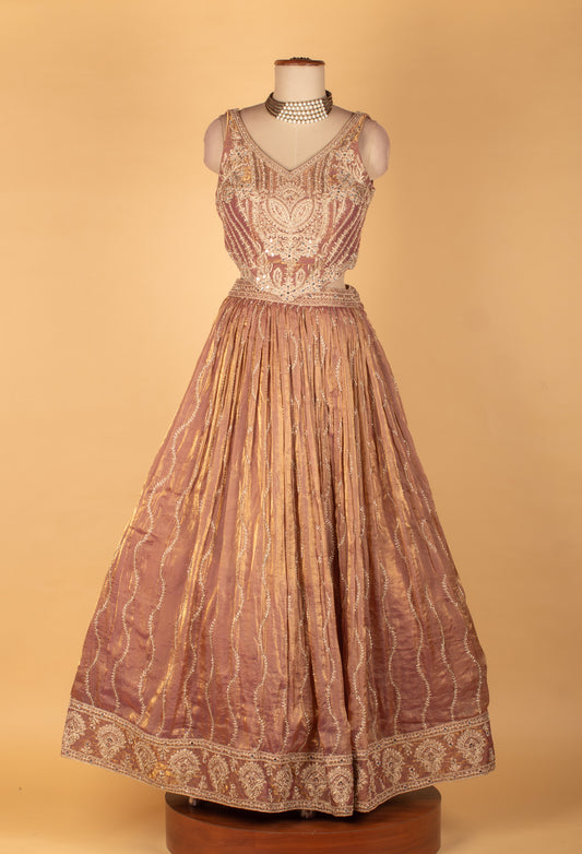 Dusty rose embroidered crop top lehenga set with dupatta – product image 2