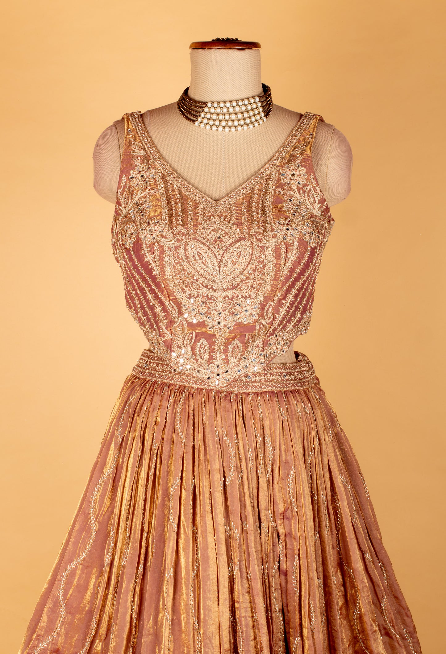 Dusty Rose Embroidered Crop Top Lehenga Set with Dupatta