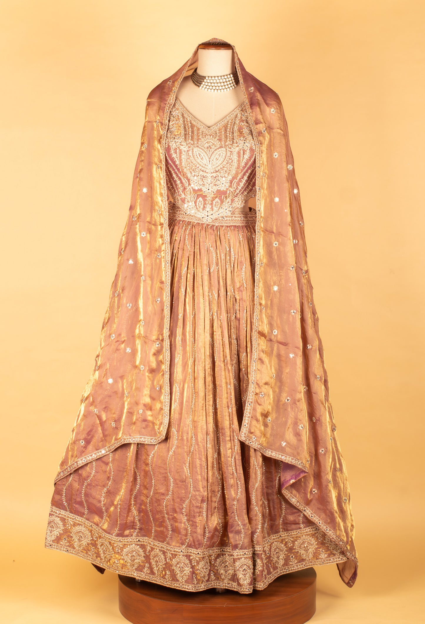 Dusty Rose Embroidered Crop Top Lehenga Set with Dupatta