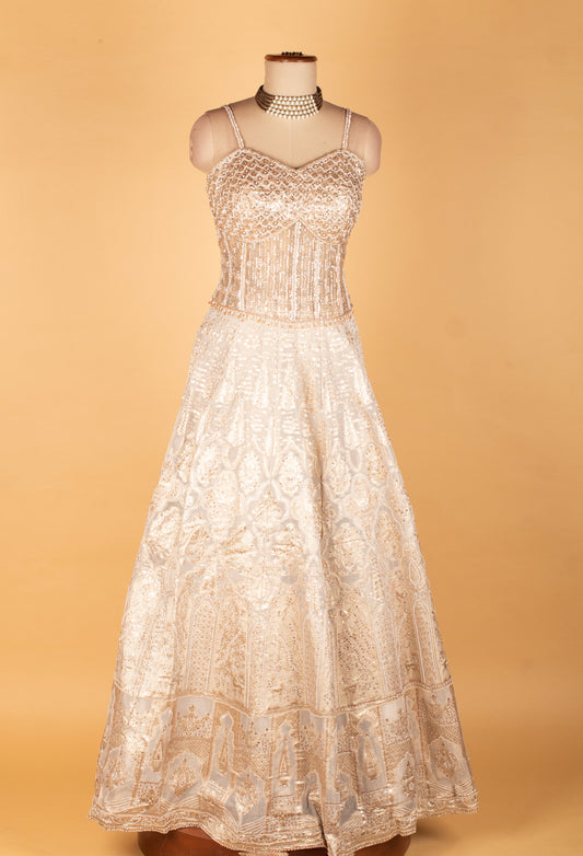 Ivory gold embellished sleeveless gown – product image 2