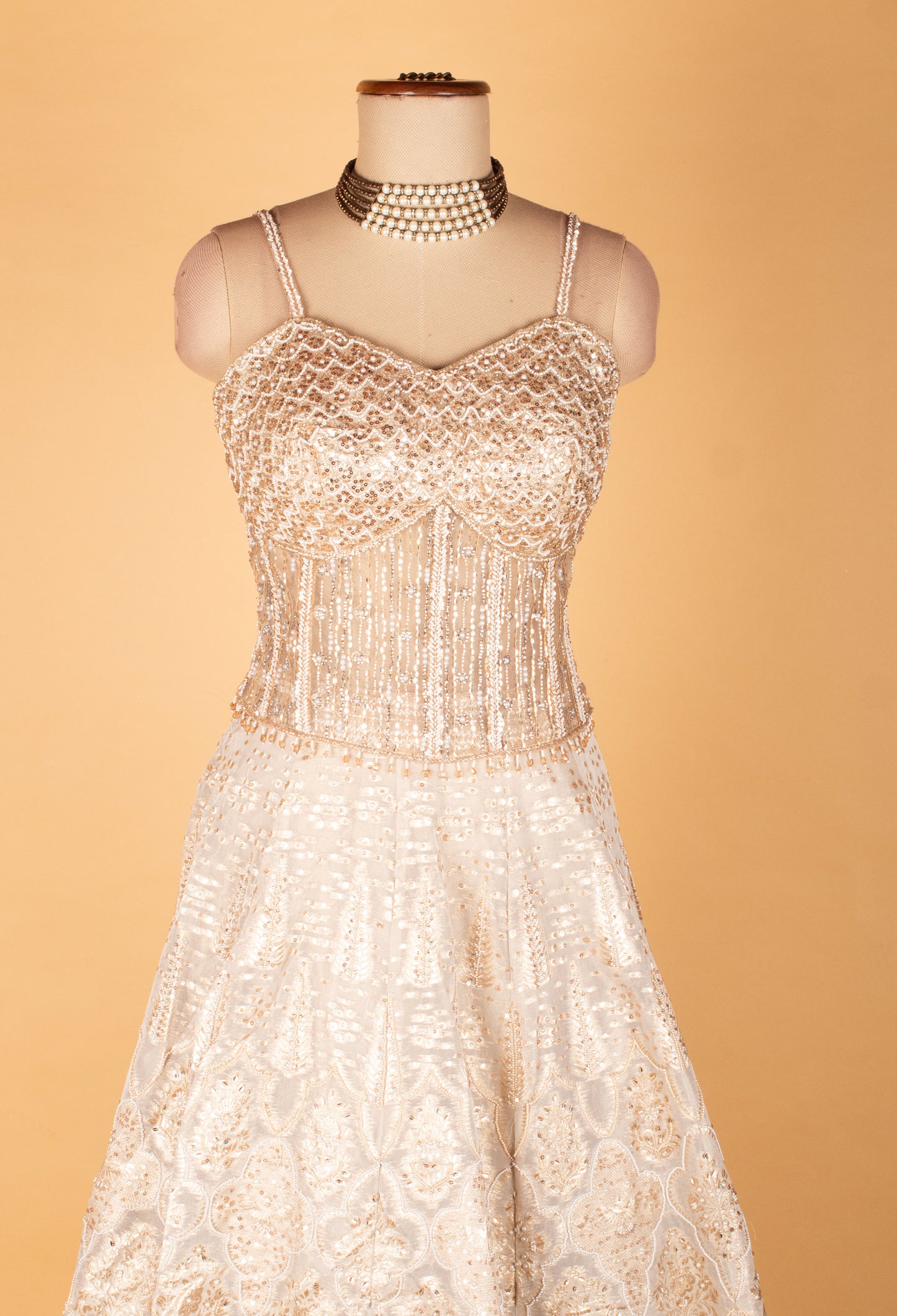 Ivory Gold Embellished Sleeveless Gown