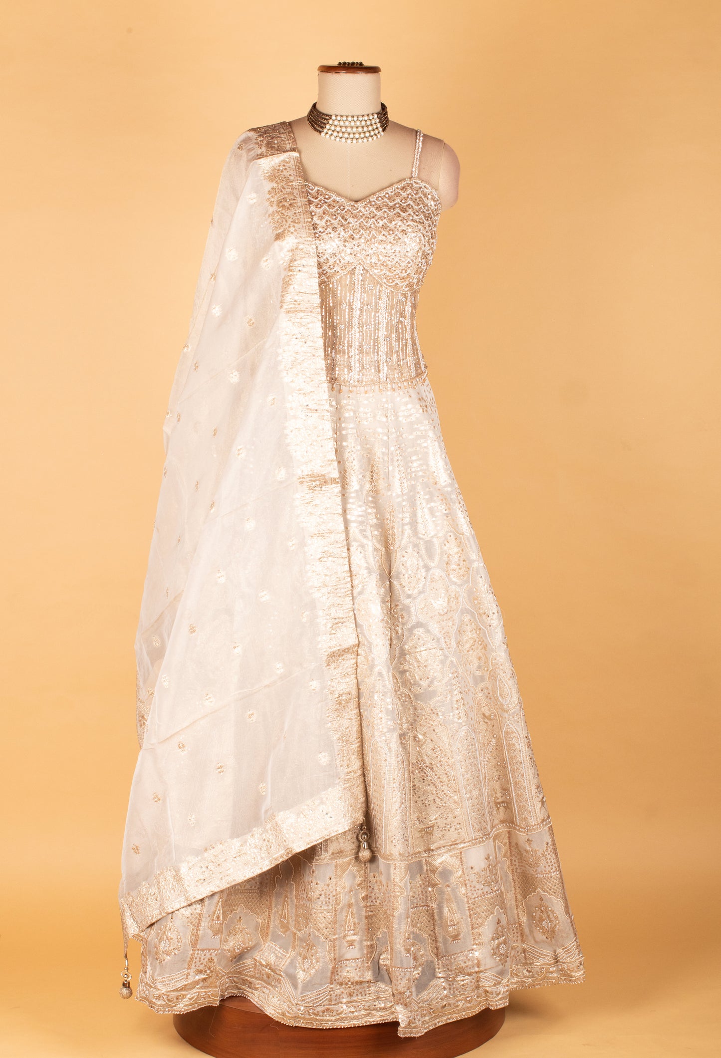Ivory Gold Embellished Sleeveless Gown