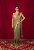 Elegant Olive Green Embellished Saree with Designer Blouse