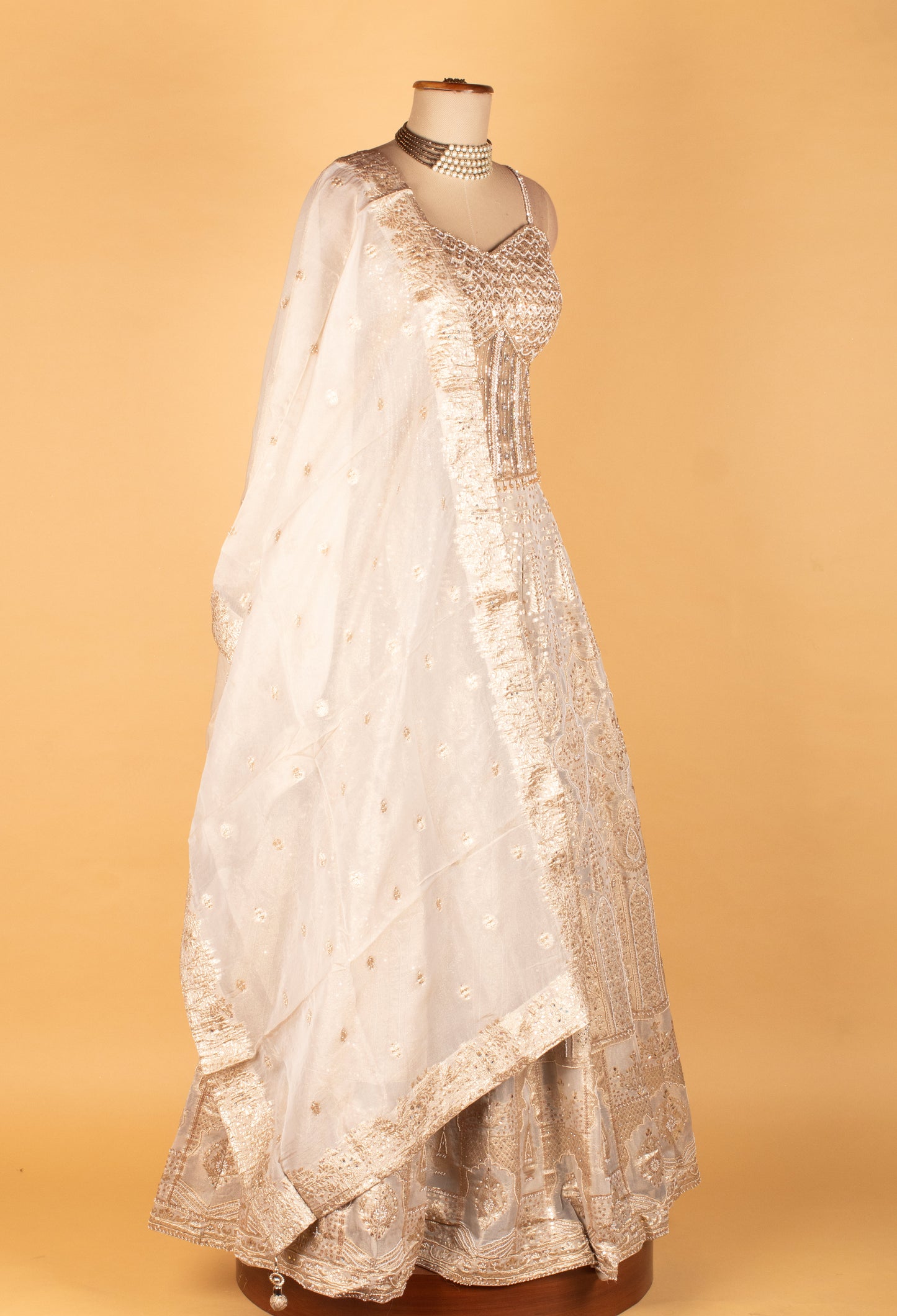 Ivory Gold Embellished Sleeveless Gown