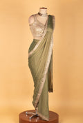 Elegant Olive Green Embellished Saree with Designer Blouse
