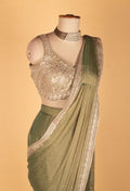 Elegant Olive Green Embellished Saree with Designer Blouse