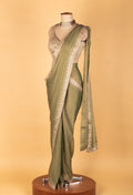 Elegant Olive Green Embellished Saree with Designer Blouse