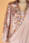 Ivory Grey Draped Saree with Printed Jacket Blouse