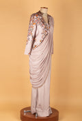 Ivory Grey Draped Saree with Printed Jacket Blouse