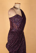 Luxury Wine Purple Sequin Saree with Designer Embellished Blouse