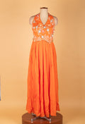 Orange Floral Embroidered Sleeveless Gown