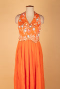 Orange Floral Embroidered Sleeveless Gown