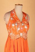 Orange Floral Embroidered Sleeveless Gown
