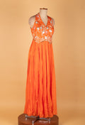 Orange Floral Embroidered Sleeveless Gown