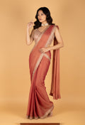 Rust Rose Embellished Saree with Designer Sleeveless Blouse