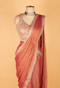 Rust Rose Embellished Saree with Designer Sleeveless Blouse