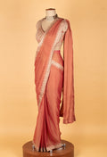 Rust Rose Embellished Saree with Designer Sleeveless Blouse