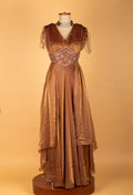 Bronze Brown Embellished V-Neck Layered Gown